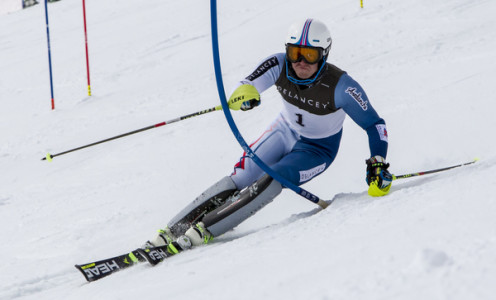 Nick Moynihan on his way to slalom victory at the 2015 Delancey British National Alpine Ski Championships