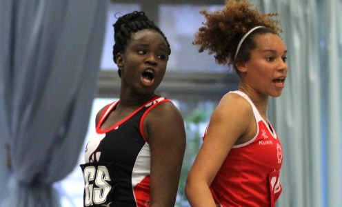 Sam Cook in action for England Netball during their 65-42 victory over Trinidad & Tobago at the Sports Training Village. PICTURE: David Roper