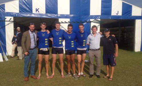 Bath University Boat Club's A quad with their coaches at Henley Royal Regatta