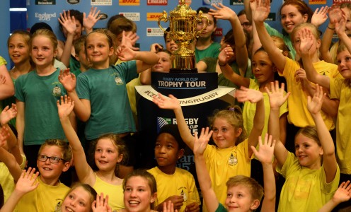 Children welcome the Rugby World Cup to the University of Bath