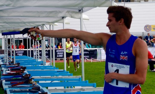 Jamie Cooke on the shooting range at the 2015 Modern Pentathlon European Championships