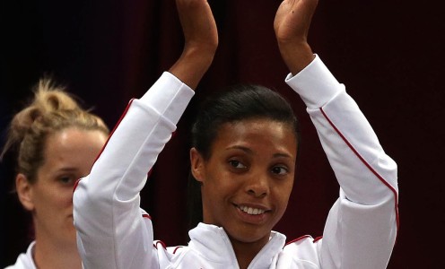 Stacey Francis salutes the crowd during England's Netball World Cup campaign in Australia