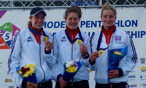 Samantha Murray, Kate French and Freyja Prentice with their team gold at the European Championships