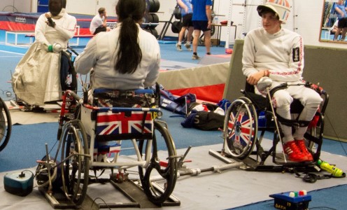 Wheelchair fencer Piers Gilliver (right) at the Sports Training Village