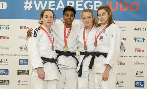 Prisca Awiti-Alcaraz (second from left) was crowned as British Junior Judo Champion in the -63kg category in December 2015