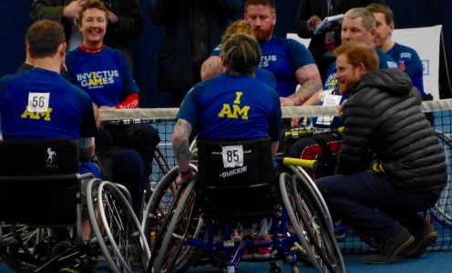 Prince Harry discussed tattoos and tennis on court at University of Bath. Pic: Bryn Vaile, Matchtight Ltd