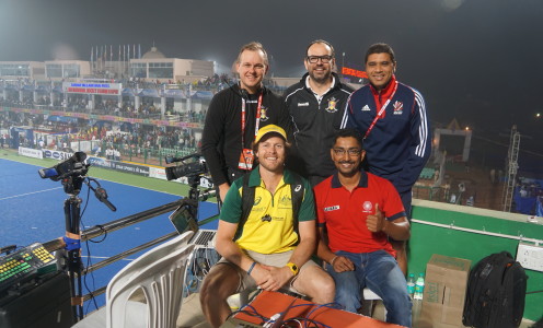 Jody Paul (back right) worked as performance analyst for GB Hockey's senior men at the World League Finals in December 2015