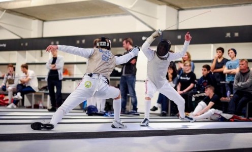 Bath Sword Club's Ben Bates on the attack during his successful U23 British Championships, March 2016