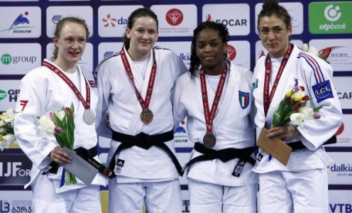 Team Bath Judo Club's Gemma Howell (left) won silver at the Tbilisi Grand Prix, March 2016