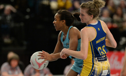 Team Bath's Karla Mostert clashes with Surrey Storm's Pamela Cookey