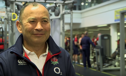 Head coach Eddie Jones in the Team Bath Gym during England Rugby's visit to the University of Bath, March 2016