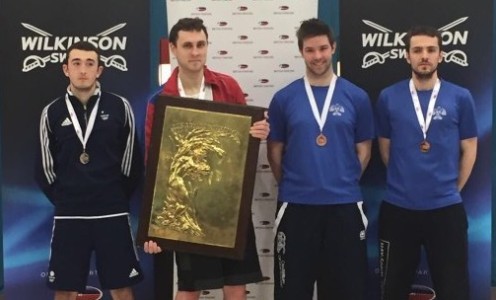 Tom Edwards (left) and Chris Hay (right) won epee silver and bronze respectively at the 2016 British Fencing Championships