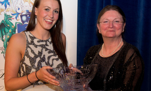 Natasha Starling receives the Sports Personality of the Year award from Glynis Breakwell at the 2016 Blues Awards