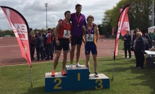 Jacob Paul (centre) won 400m hurdles bronze and Jack Houghton won silver for the University of Bath at the 2016 BUCS Outdoor Athletics Championships