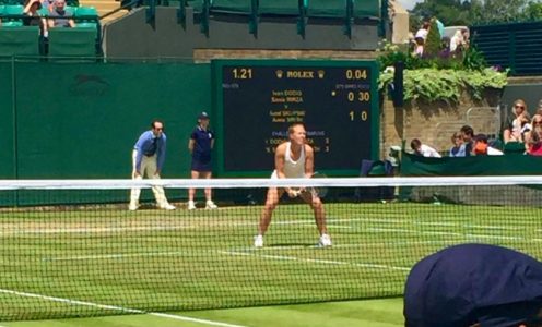 Anna Smith on court at Wimbledon 2016