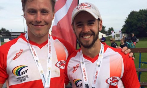 University of Bath students Dom Tripp (left) and Will Serocold won gold with England at the 2016 European Touch Rugby Championships