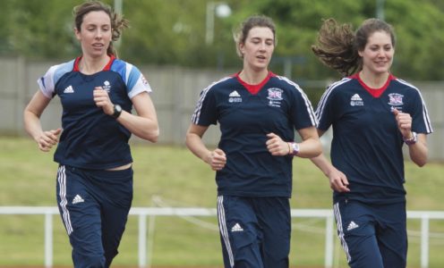 Samantha Murray, Joanna Muir and Kate French of Pentathlon GB