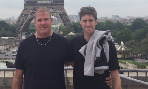 Team Bath MCTA Tennis player Marcus Daniell (right) with coach Dave Sammel in Paris during the 2016 French Open