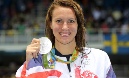 Great Britain's Jazz Carlin (left) with her silver medal after the women's 400m freestyle final at the Maria Lenk Aquatics Centre on day two of the Rio Olympics Games, Brazil.