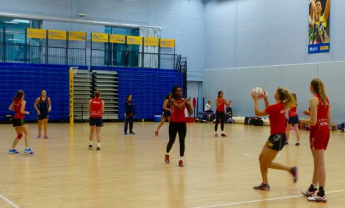 England Netball U21 in training at the University of Bath with Emily Perry and Denise Ellis, October 2016