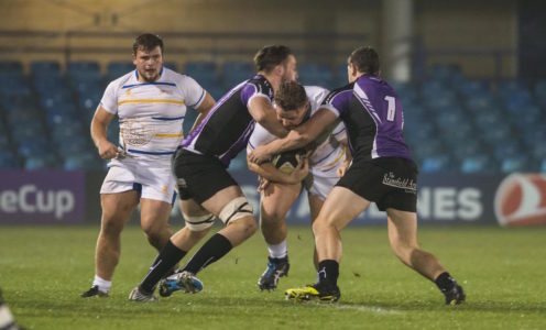 University of Bath prop Alex Wood in BUCS Super Rugby action against Leeds Beckett at The Rec in October 2016