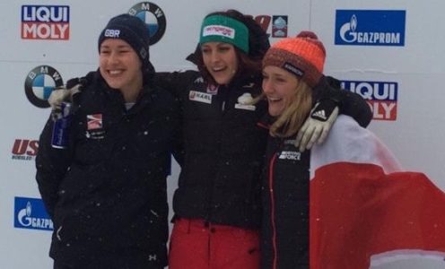 Lizzy Yarnold (left) won silver at the skeleton World Cup in Lake Placid, December 2016