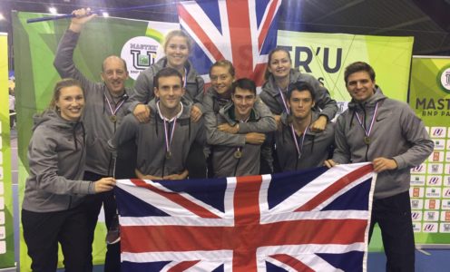 Emma Hurst (fourth from left) and Barry Scollo (right) of Team Bath Tennis helped Great Britain win bronze at the 2016 Master'U BNP Paribas tournament. PICTURE: Alistair Highman/Tennis Foundation