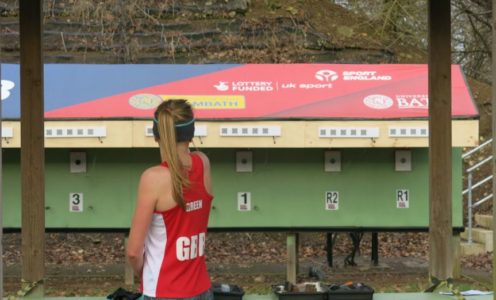 Olivia Green at the target range in the first Pentathlon GB national youth ranking competition of 2017 at the University of Bath