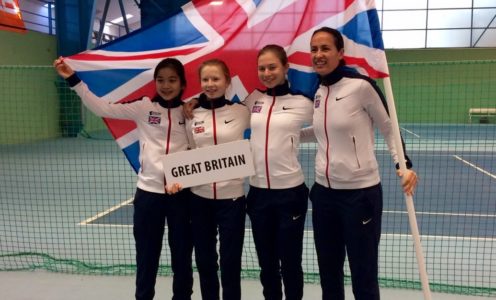 Team Bath Tennis player Amelia Bissett (second from left) helped Great Britain win their qualifying group in the 2017 Tennis Europe Winter Cup