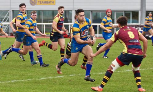 Dan Rowland on the attack for the University of Bath men's 1st XV in the 25-15 BUCS Super Rugby win over Cardiff Met, February 2017