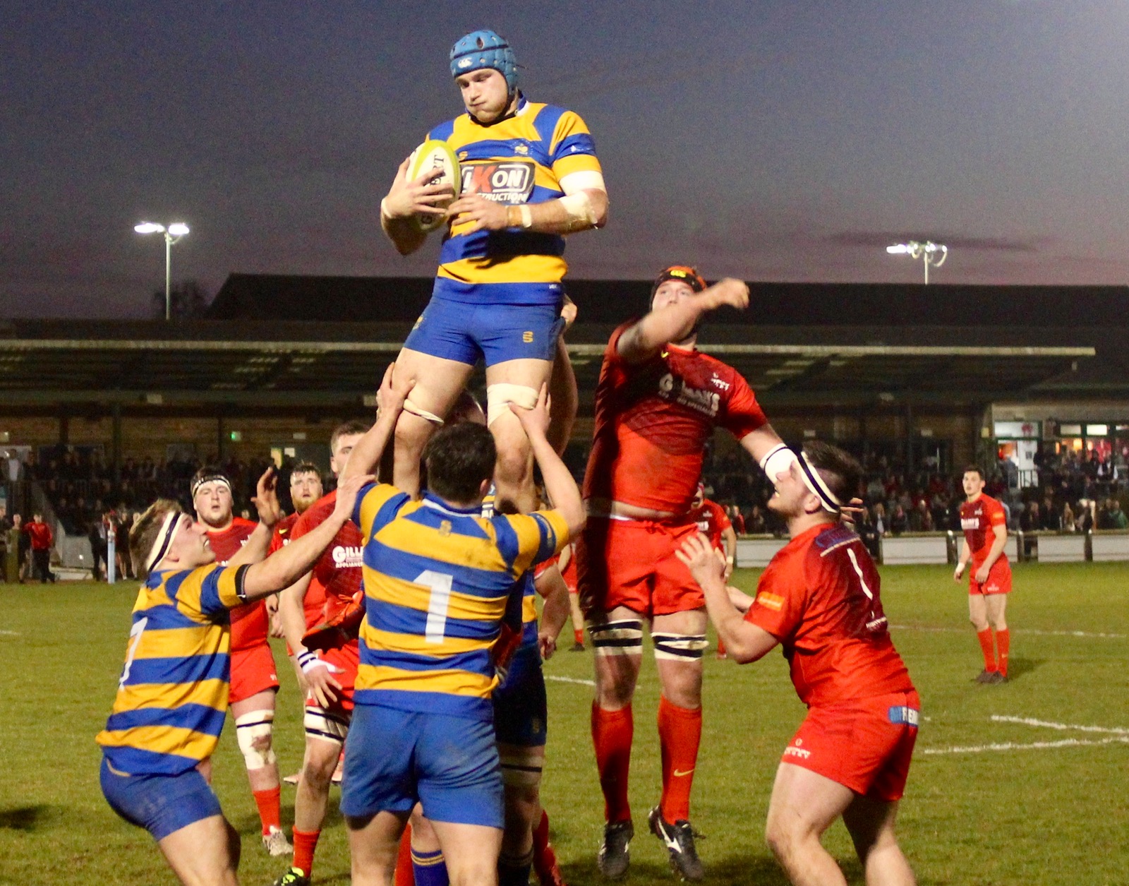 Will Flinn wins a lineout during University of Bath's BUCS Rugby Championships semi-fiinal defeat to Hartpury, March 2017