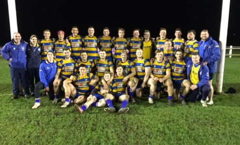 University of Bath men's 1st XV celebrate after beating Durham University 20-19 in the BUCS Rugby Championships quarter-finals, March 2017