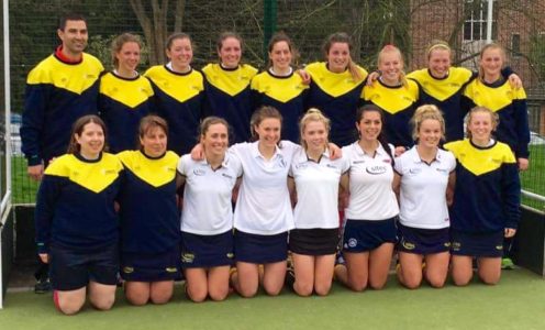 Team Bath Buccaneers Hockey Club's ladies 1st XI celebrate after being promoted to the National League, March 2017