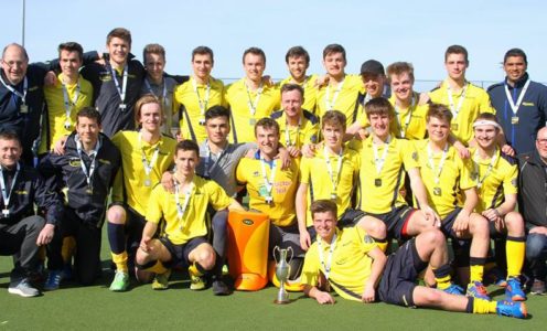 Team Bath Buccaneers men's 1st XI celebrate after being crowned as England Hockey Men's Conference West champions in March 2017