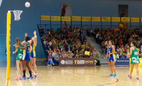 Chelsea Lewis and Shantal Slater in action against Celtic Dragons, April 2017