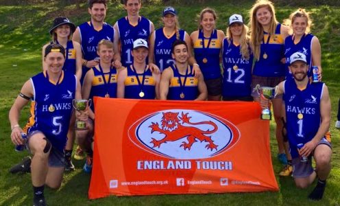 University of Bath Hawks celebrate after winning the English Touch Universities Series in April 2017