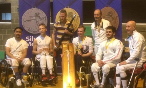 Piers Gilliver (centre) and Dmitri Coutya (second from right) won a host of titles at the 2017 British Disabled Fencing Association National Championships