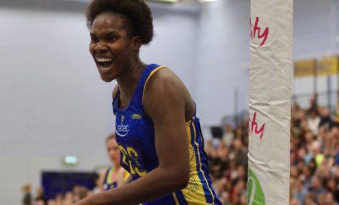 Shantal Slater roars with delight during Team Bath Netball's Superleague win over Wasps