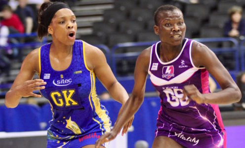 Eboni Beckford-Chambers and Loughborough Lightning's Peace Proscovia in the Final Four semi-final