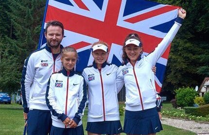Amelia Bissett (second from right) with her GB U14 team-mates at the 2017 Tennis Europe Summer Cup qualifying round in France
