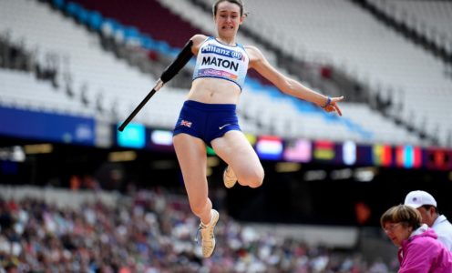 Polly Maton on her way to long jump silver at the London 2017 World Para Athletics Championships