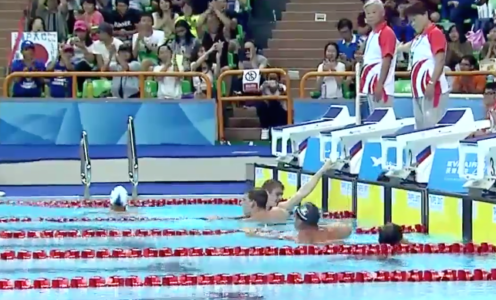 Jay Lelliott (centre) finished fifth in the 1500m freestyle final at the 2017 World University Games