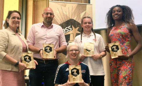 James Lambdon (second from left) collects a TASS Stars Award on behalf of judoka Rhys Thompson, August 2017