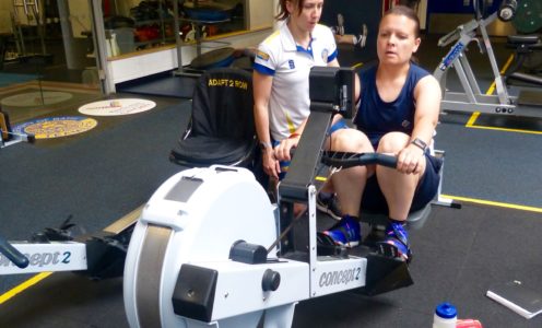 Kelly Ganfield in rowing training with Corinne Yorston at the Team Bath Gym ahead of competing at the 2017 Invictus Games