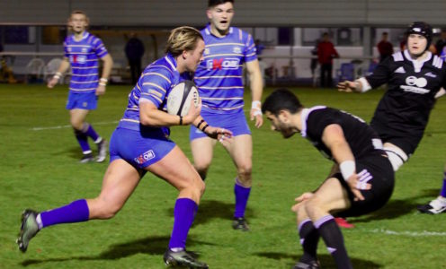 Tom Doughty races over for a try during the University of Bath's BUCS Super Rugby defeat to Northumbria University, October 2017