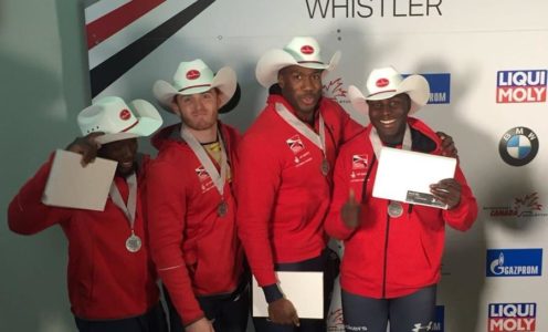 Lamin Deen, Toby Olubi, Ben Simons and Andrew Matthews won four-man bobsleigh silver at the World Cup in Whistler, November 2017