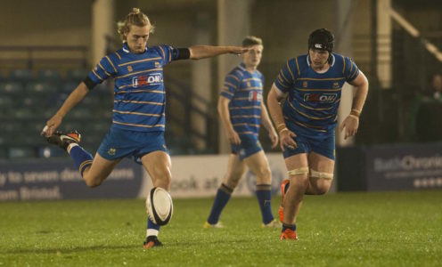 WIll Flinn in action for the University of Bath men's 1st XV against Loughborough in the 2017 Anniversary Game at The Rec