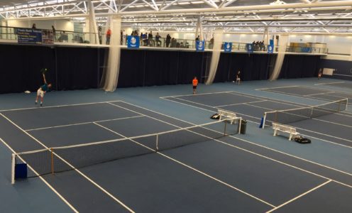 Team Bath's Adam Jones (left) and Luke Johnson (second left) in action during the LTA British Tour tennis event in January 2018