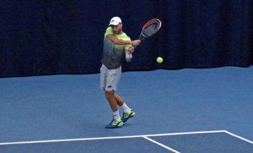 Broady seen here practising on the courts at the University of Bath