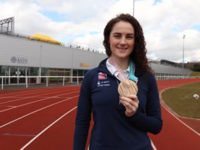 Laura Deas with her skeleton bronze medal from the PyeongChang 2018 Winter Olympic Games